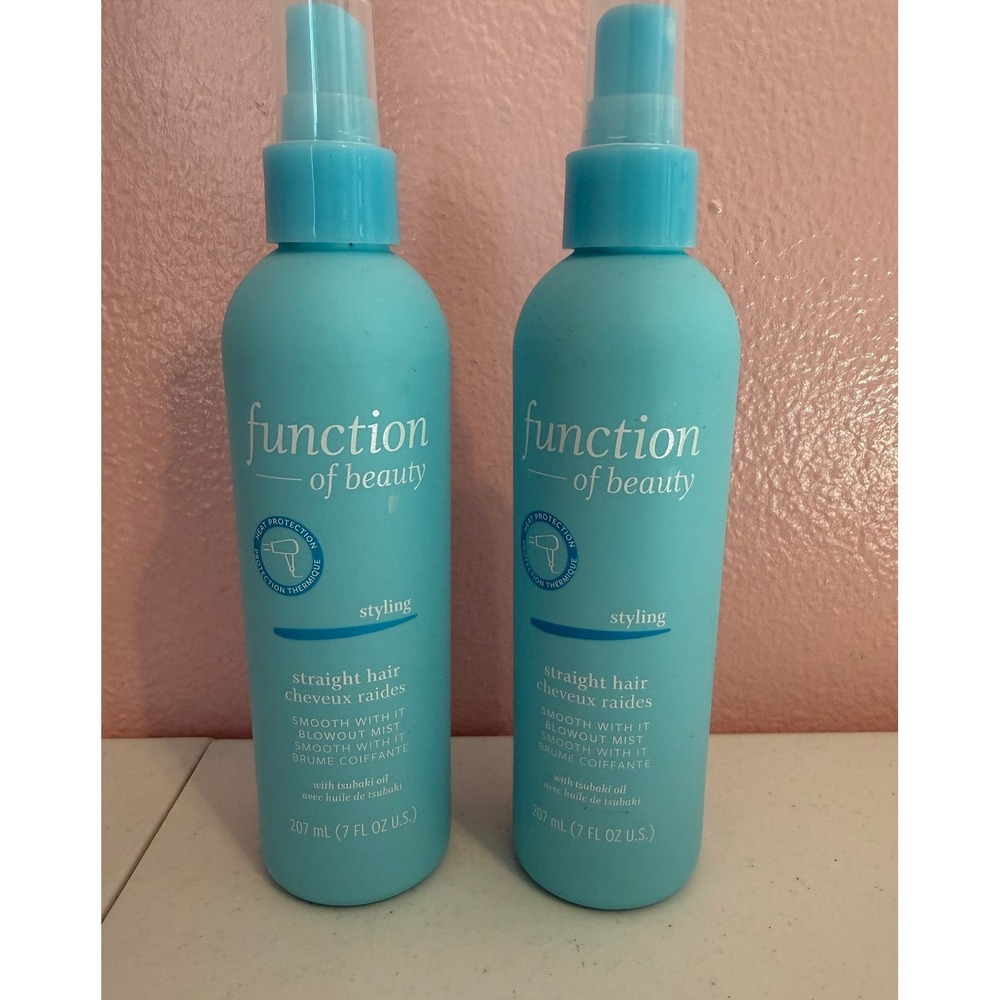 Set of 2 Function of Beauty Straight Hair Blowout Mist Heat Protection 7oz Each
